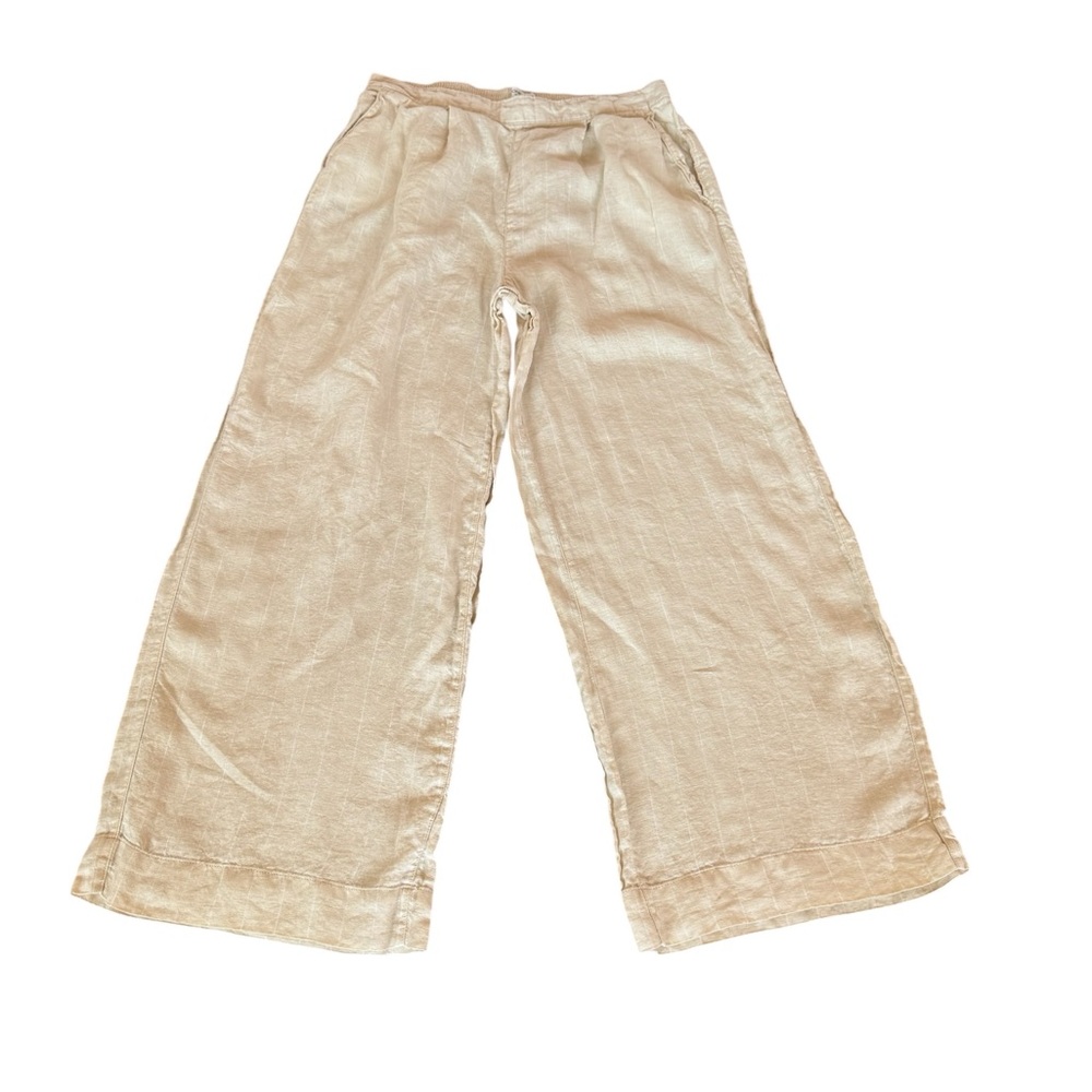 Jones & Co  Women’s Large Beige White Pants Linen  Elastic Waist PullOn Bohemian